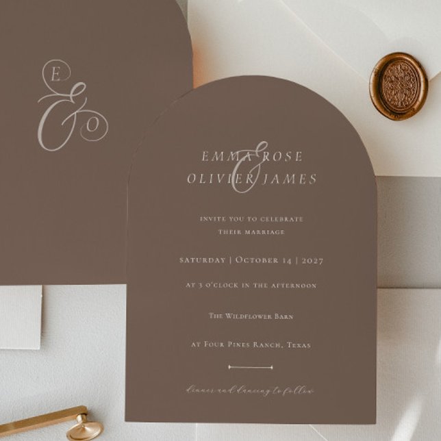Minimalist Boho Cocoa Brown Ivory Script Wedding Inbjudningar (Skapare uppladdad)