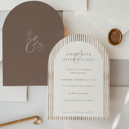 Minimalist Boho Cocoa Brown Stripes Ivory Wedding Inbjudningar