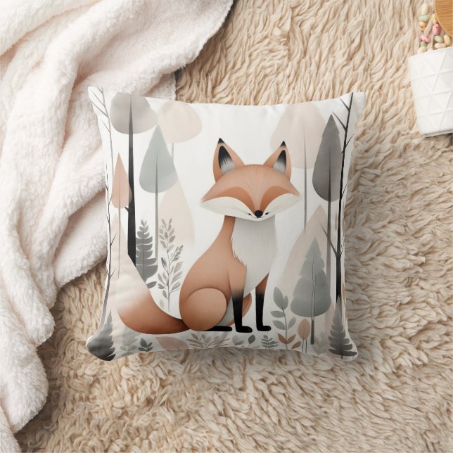 Minimalist Boho Cute Fox Skogen Nursery Kids Room Kudde (Filt)