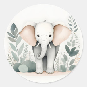 Minimalist Boho Elephant Forest Grönt Löv Runt Klistermärke