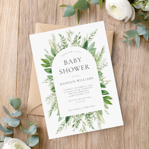 Minimalist Boho Greenery Baby Shower Inbjudningar