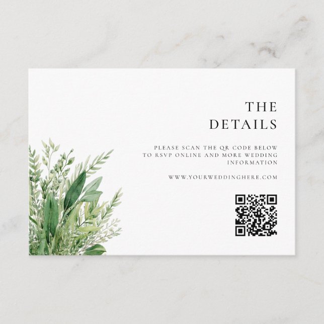 Minimalist Boho Greenery Bröllop Tilläggskort (Framsida)