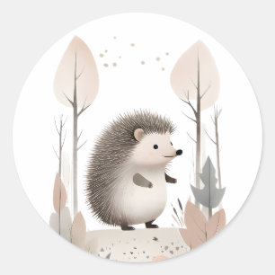 Minimalist Boho Hedgehog i Skogen Runt Klistermärke