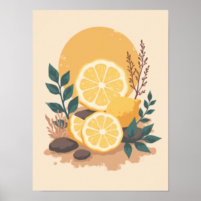 Minimalist Boho Lemon Slices Abstrakt Kitchen Art Poster (Framsidan)