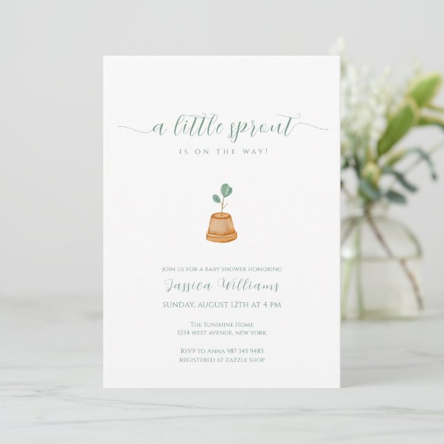Minimalist Boho Little Sprout Garden Baby Shower Inbjudningar (Stående Fram)