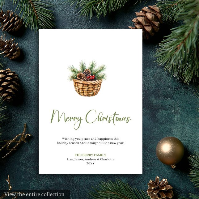 Minimalist Boho Neutral Pine Wreath Holiday Card Julkort (Minimalist Boho Neutral Pine Wreath Holiday Card)