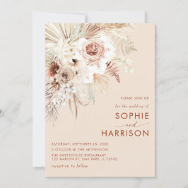 Minimalist Boho Pampas Grass Bröllop Inbjudningar