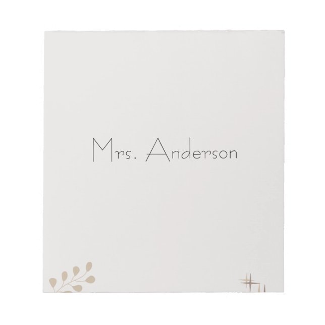 Minimalist Boho Personalized Teacher Notepad Anteckningsblock (Framsida)