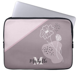Minimalist Boho Personlig Namn Blommigt Monogram Laptop Fodral