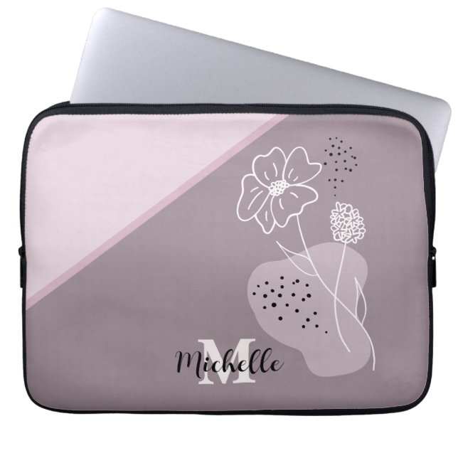 Minimalist Boho Personlig Namn Blommigt Monogram Laptop Fodral (Framsidan)