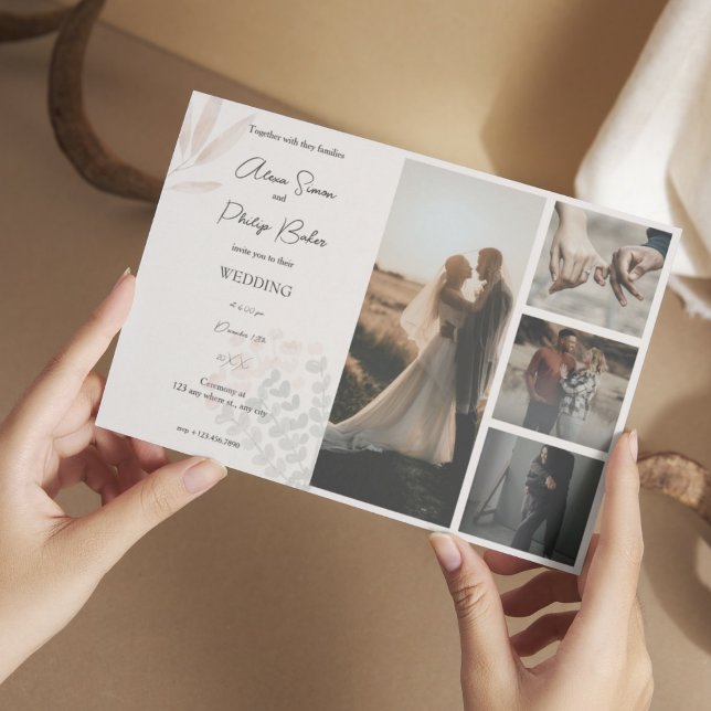 Minimalist Boho Photo Collage Bröllop Inbjudningar (Skapare uppladdad)