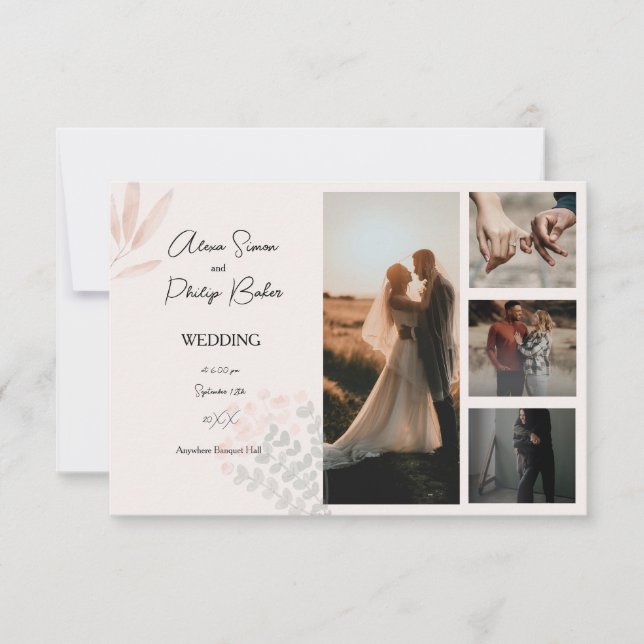 Minimalist Boho Photo Collage Bröllop OSA Kort (Framsida)