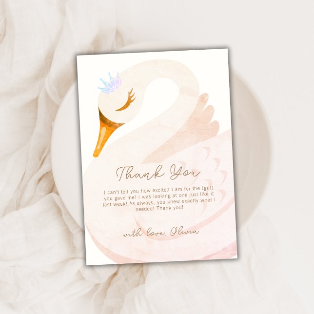 Minimalist Boho Princess Svan Baby Shower Tack Kort (Minimalist Boho Princess Swan Girl Baby Shower Thank You Card)