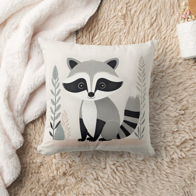Minimalist Boho Raccoon Skogen Nursery Kids Room Kudde (Filt)
