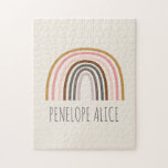 Minimalist Boho Rainbow Teckning Personlig Namn Pussel<br><div class="desc">Den här anpassningsbarna i snyggt har ett minimalistiskt boho-regnbåge i senap,  rosa och teal. Anpassa det med ditt namn. Underbar presentidé.</div>