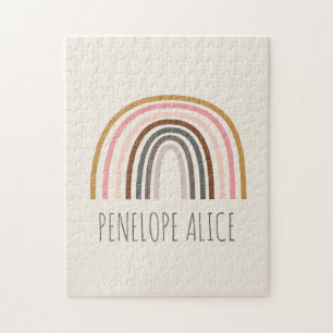 Minimalist Boho Rainbow Teckning Personlig Namn Pussel