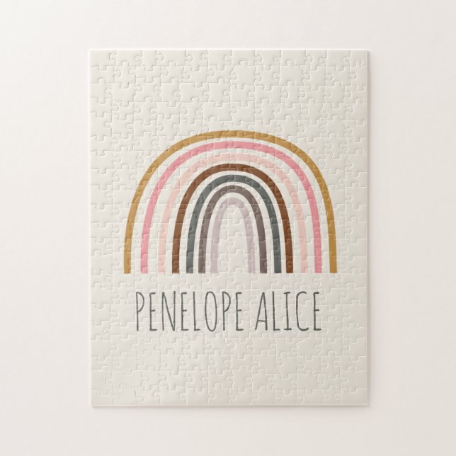 Minimalist Boho Rainbow Teckning Personlig Namn Pussel (Vertikal)