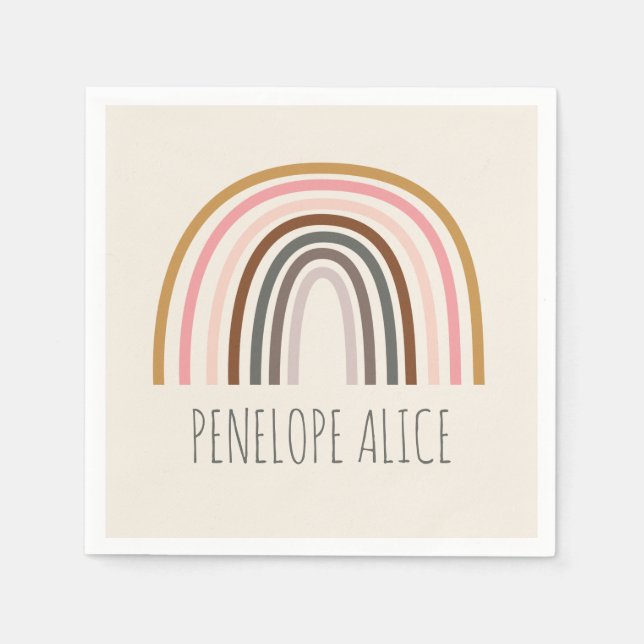 Minimalist Boho Rainbow Teckning Personlig Pappersservett (Framsidan)