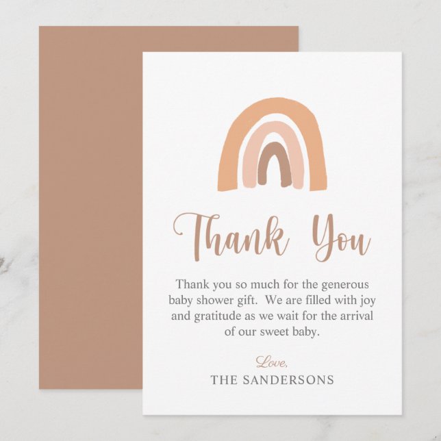 Minimalist Boho Rainbow Terracotta Baby Shower Tack Kort (Fram/baksida)