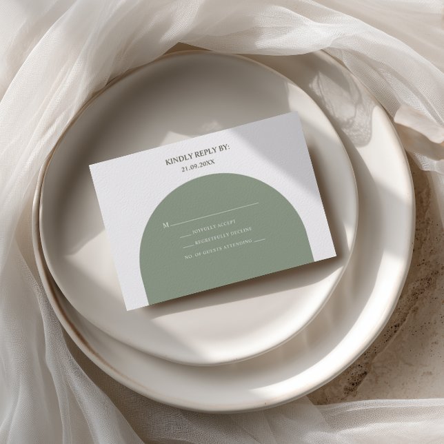 Minimalist Boho Retro Sage Green Arch Wedding OSA Kort (Skapare uppladdad)