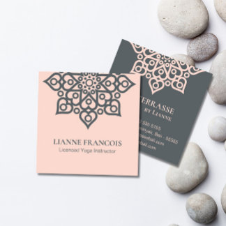 Minimalist Boho Rosa Grått Mandala Yoga Andlig Fyrkantigt Visitkort