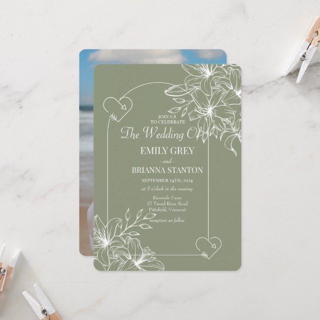 Minimalist Boho Sage Grönt Bröllop Inbjudningar (Fram/Back In Situ)