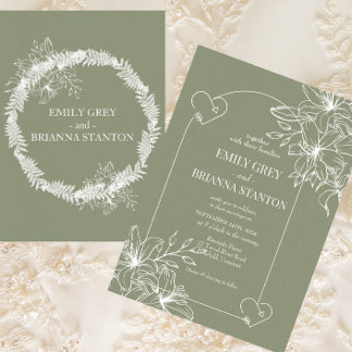 Minimalist Boho Sage Grönt Bröllop Inbjudningar