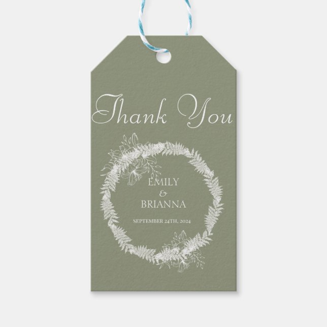 Minimalist Boho Sage Grönt bröllop Presentetikett (Framsidan)