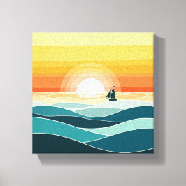 "Minimalist Boho Sunrise Ocean Wall Art - Golden S Canvastryck