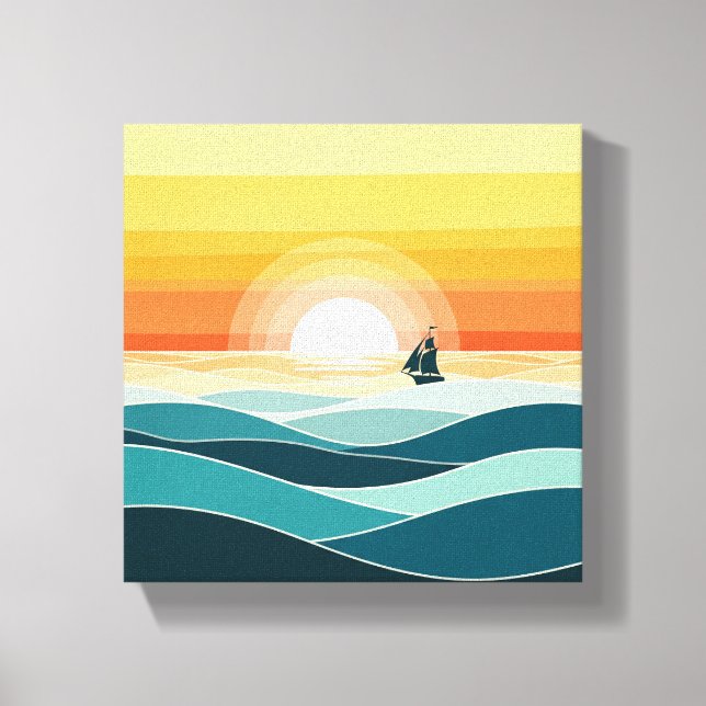 "Minimalist Boho Sunrise Ocean Wall Art - Golden S Canvastryck (Framsida)