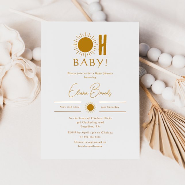 Minimalist Boho Sunshine Baby Shower Oh Baby! Inbjudningar (Skapare uppladdad)