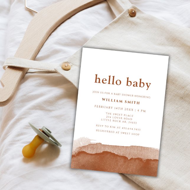 Minimalist Boho Terracotta Desert Boy Shower Inbjudningar (Minimalist Boho Terracotta Desert Boy Baby Shower Invitation)