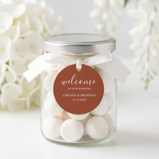 Minimalist Boho Terracotta Orange Welcome Wedding Runt Klistermärke