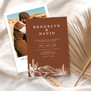 Minimalist Boho Terracotta Western Desert Bröllop Inbjudningar