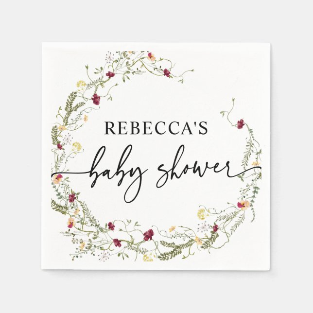 Minimalist Boho WildblomGreenery Baby Shower Pappersservett (Framsidan)