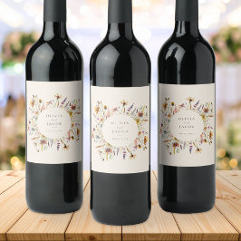 Minimalist Boho WildblommBlommigt Bröllop Vinflaska Etikett