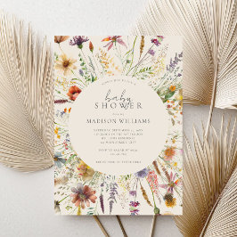 Minimalist Boho Wildbloms Blommigt Baby Shower Inbjudningar