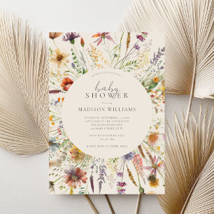Minimalist Boho Wildbloms Blommigt Baby Shower Inbjudningar