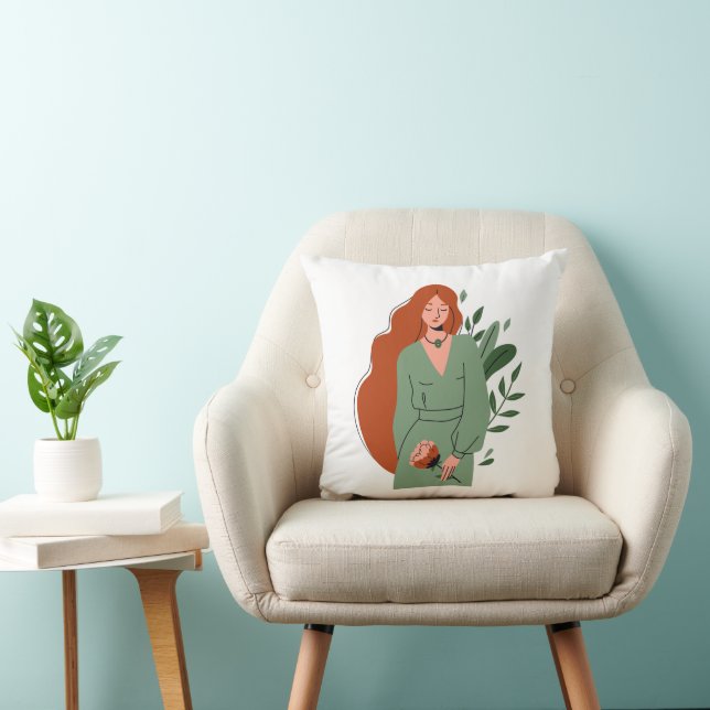 Minimalist Boho Woman Illustration PilThrow Pillow Kudde (Stol)