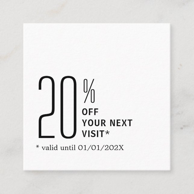 Minimalist Bold Black White Coupon Rabattkort (Framsida)