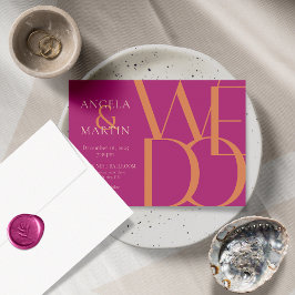 Minimalist Bold Magenta Orange Wedding Invitation Inbjudningar