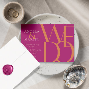 Minimalist Bold Magenta Orange Wedding Invitation Inbjudningar