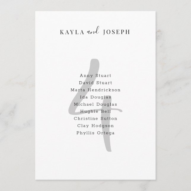 Minimalist Bold Wedding Table Number 4 Card Inbjudningar (Framsida)