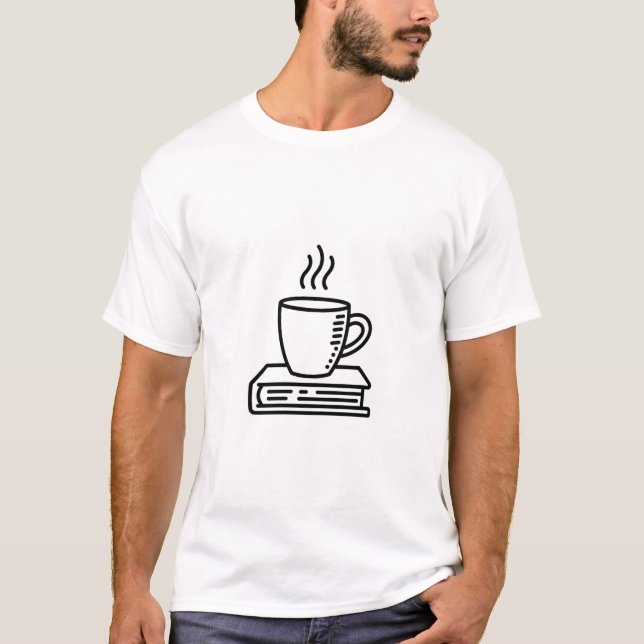 Minimalist Bookworm Coffee Line Art Tee (Framsida)