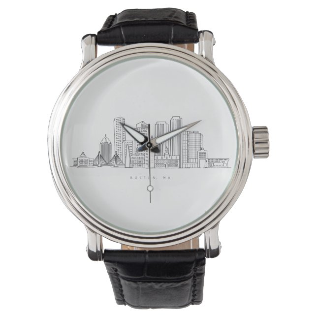 Minimalist Boston City Skyline Illustration Armbandsur (Framsida)