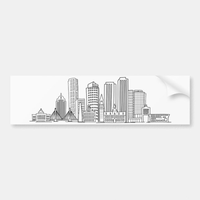 Minimalist Boston City Skyline Illustration Bildekal (Framsidan)