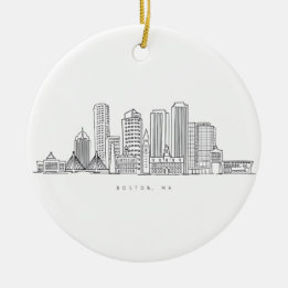 Minimalist Boston City Skyline Illustration Julgransprydnad Keramik