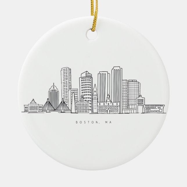 Minimalist Boston City Skyline Illustration Julgransprydnad Keramik (Framsidan)