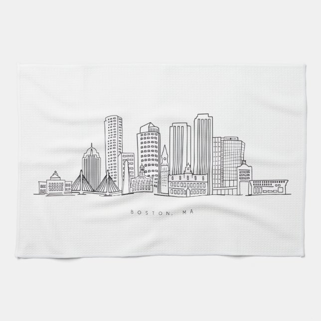 Minimalist Boston City Skyline Illustration Kökshandduk (Horisontell)