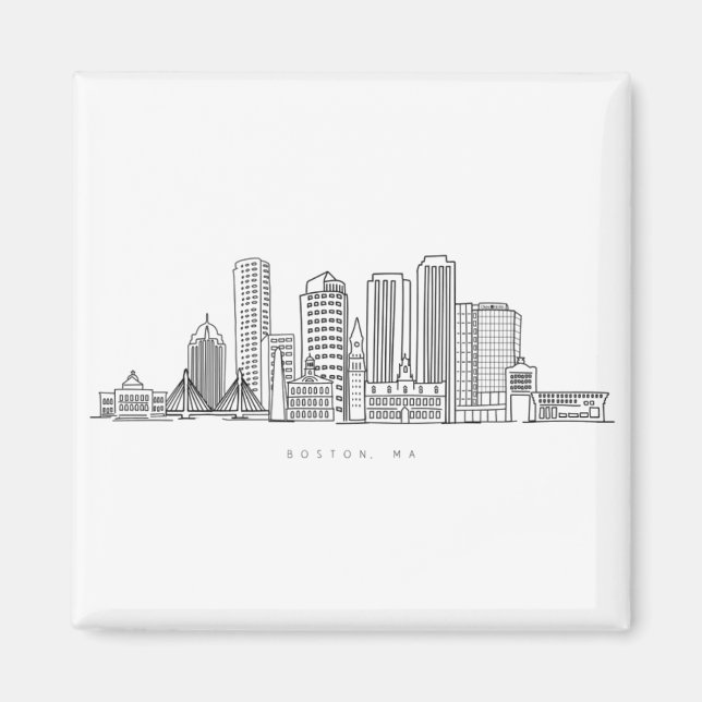 Minimalist Boston City Skyline Illustration Magnet (Framsidan)
